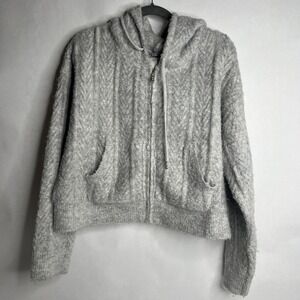 Stellae Dux Cable Knit Full Zip Hoodie Sweater Women L Gray $198 RF3K62S